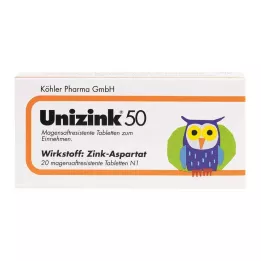 UNIZINK 50 mave-resistente tabletter, 20 stk