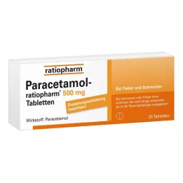 PARACETAMOL-ratiopharm 500 mg tabletter, 20 stk