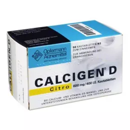 CALCIGEN D Citro 600 mg/400 I.E. tyggetabletter, 50 stk