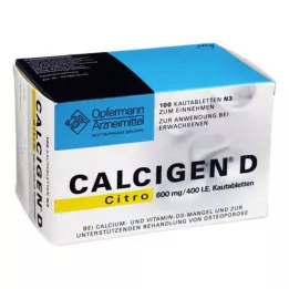 CALCIGEN D Citro 600 mg/400 I.E. tyggetabletter, 100 stk