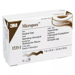 MICROPORE Fleeceplaster 2,5 cm x 9,1 m skind 1533-1, 12 stk