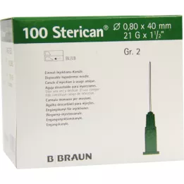STERICAN Kanyler Luer-Lok 0,80x40 mm str. 2 grøn, 100 stk