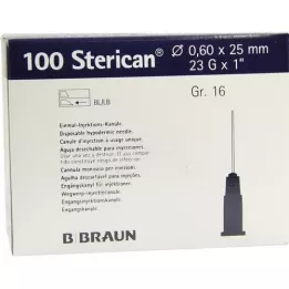 STERICAN Kanyler Luer-Lok 0,60x25 mm størrelse 16 blå, 100 stk