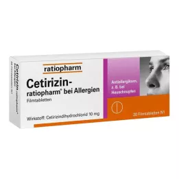 CETIRIZIN-ratiopharm til allergi 10 mg filmovertrukne tabletter, 20 stk