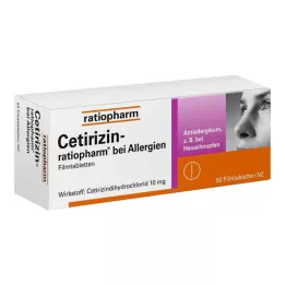 CETIRIZIN-ratiopharm til allergi 10 mg filmovertrukne tabletter, 50 stk