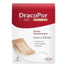 DRACOPOR Sårforbinding 5x7,2 cm steril hudfarvet, 5 stk