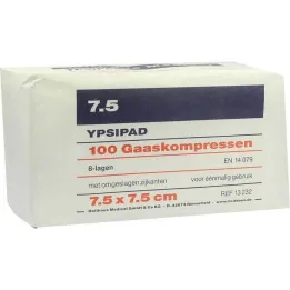 Gaze kompresser Ypsipad 7,5x7,5 cm ikke-steril 8-fold, 100 stk