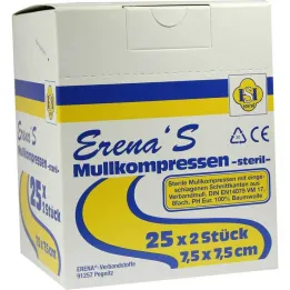 Erena Steril gazekompress 7,5x7, 25x2 stk