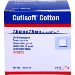 CUTISOFT Bomuld kompr.7,5x7,5 cm ster.12fold, 25X2 stk