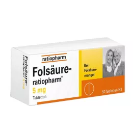 FOLSÄURE-RATIOPHARM 5 mg tabletter, 50 stk