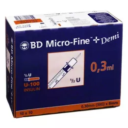 BD MICRO-FINE+ Insulinsprøjte 0,3 ml U100 0,3x8 mm, 100 stk