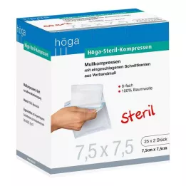 HÖGA-KOMPRESSEN 7,5x7,5 cm steril 8-vejs, 25X2 stk