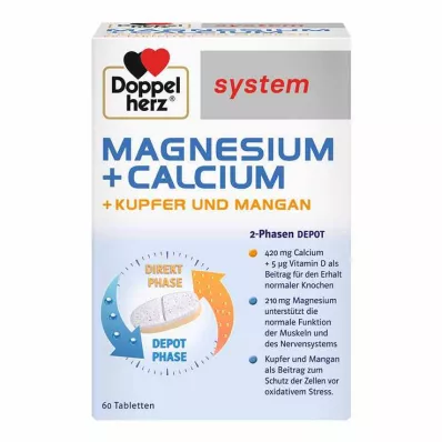 DOPPELHERZ Magnesium+Calc.+Kobber+Mangan system.Tab., 60 stk