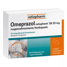 OMEPRAZOL-ratiopharm SK 20 mg gastro-resistente hårde kapsler, 7 stk