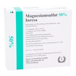 MAGNESIUMSULFAT 50% Inresa Konc til injektion/infusion, 10X10 ml