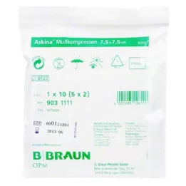 ASKINA Gaze kompresser 7,5x7,5 cm steril, 5X2 stk
