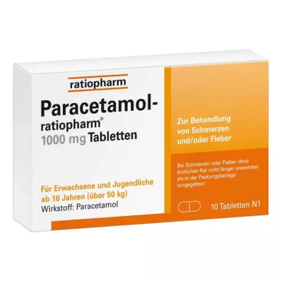 PARACETAMOL-ratiopharm 1.000 mg tabletter, 10 stk
