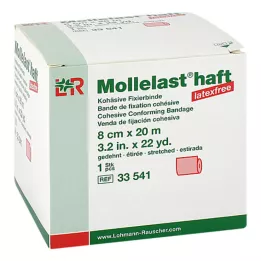 MOLLELAST klæbende bandager latexfri 8 cm x 20 m rød, 1 stk