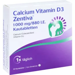 CALCIUM VITAMIN D3 Zentiva 1000 mg/880 I.U. tyggetabletter, 20 stk