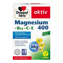 DOPPELHERZ Magnesium 400+B12+C+E tabletter, 30 stk