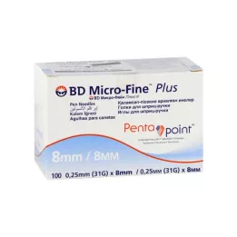BD MICRO-FINE+ 8 pennåle 0,25x8 mm, 100 stk