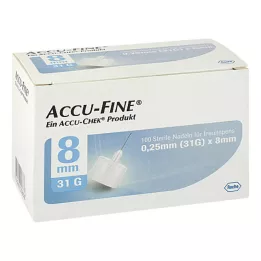 ACCU FINE sterile nåle til insulinpenne 8 mm 31 G, 100 stk