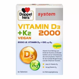 DOPPELHERZ Vitamin D3 2000+K2 system tabletter, 60 stk