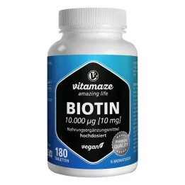 BIOTIN 10 mg højdosis veganske tabletter, 180 stk