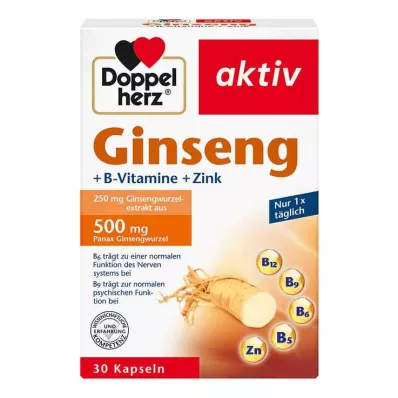 DOPPELHERZ Ginseng 250 + B-vitaminer + zinkkapsler, 30 stk