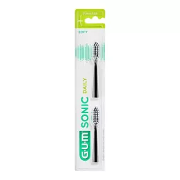 GUM SONIC DAILY Erstatningsbørstehoveder sorte, 2 stk