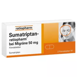 SUMATRIPTAN-ratiopharm til migræne 50 mg filmovertrukne tabletter, 2 stk