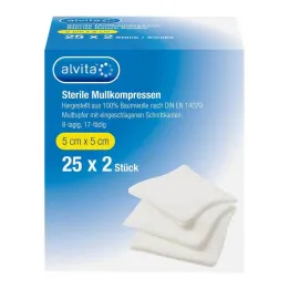 Alvita gaze komprimerer sterilt 5x5 cm, 25x2 stk