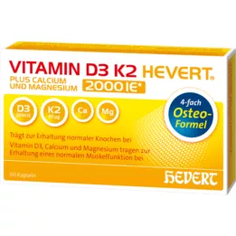 VITAMIN D3 K2 Hevert plus Ca Mg 2.000 IE/2 kapsler, 60 stk