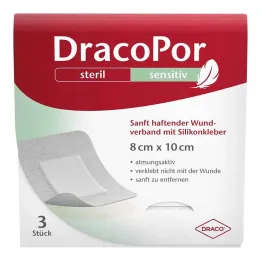 Dracopor sensitiv 8x10 cm steril med silikoneklæber, 3 stk