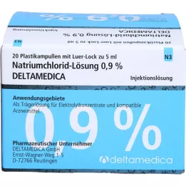 NATRIUMCHLORID-Opløsning 0,9% Deltamedica Luer-Lo Pl., 20X5 ml