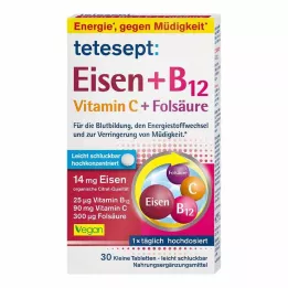 TETESEPT Jern + B12 + C + folinsyre filmovertrukne tabletter, 30 stk