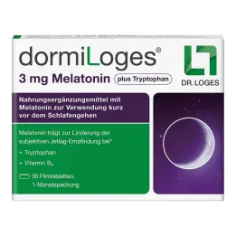 Dormiloges 3 mg melatonin plus tryptofan filmovertrukne tabletter, 30 stk