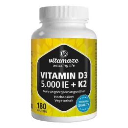 Vitamin D3 K2 5000 IE / 100 µg højdosis tabletter, 180 stk