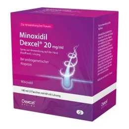 Minoxidil Dexcel 20 mg/ml spray til brug i hovedbunden, 3x60 ml
