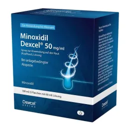 Minoxidil Dexcel 50 mg/ml spray til brug i hovedbunden, 3x60 ml