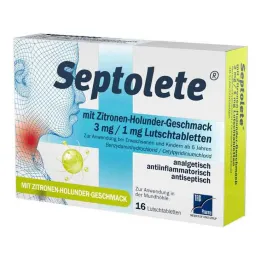 Septolete med citron-hyldebærsmag 3 mg/1 mg pastiller, 16 stk
