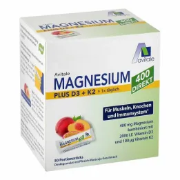 Magnesium 400 + D3 + K2 direkte fersken passionsfrugt, 50X2,5 g