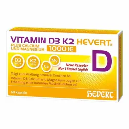 Vitamin D3 K2 Hevert + Calcium og Magnesium 1000 IE kapsler, 60 stk