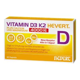 Vitamin D3 K2 Hevert + Calcium og Magnesium 4000 IE kapsler, 60 stk