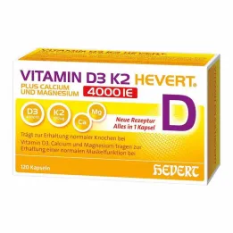 Vitamin D3 K2 Hevert + Calcium og Magnesium 4000 IE kapsler, 120 stk