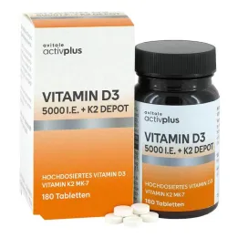 Activplus Vitamin D3 5000 IE + K2 Depottabletter, 180 stk